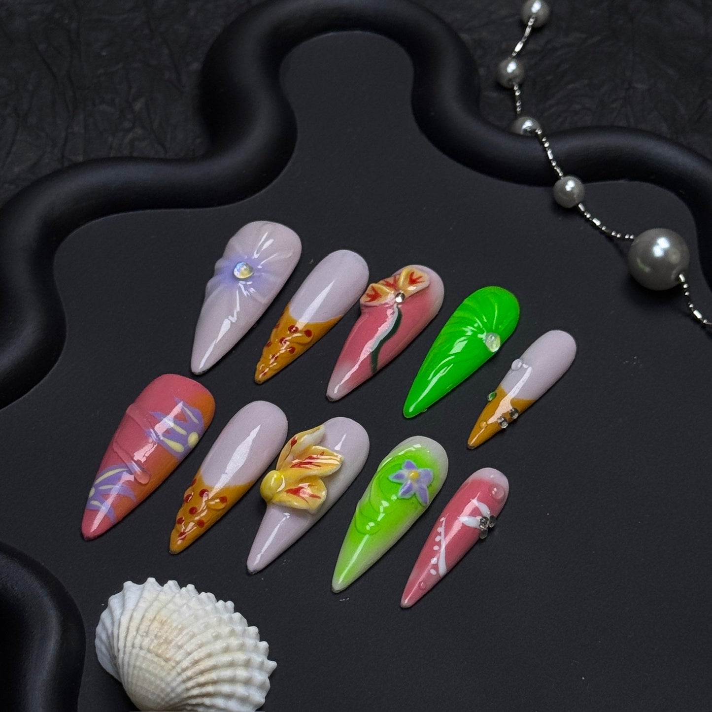 Tropic Bloom 3D Floral Stiletto Press-On Nails