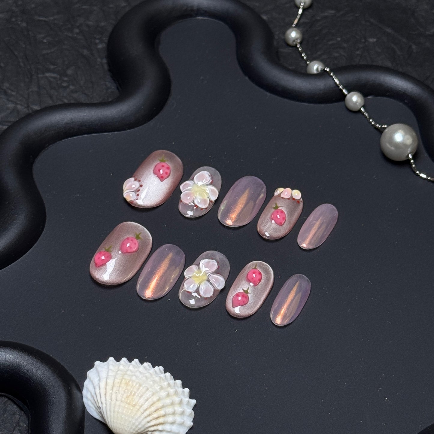 Strawberry Milk Cat-Eye Short Square Press-On Nails