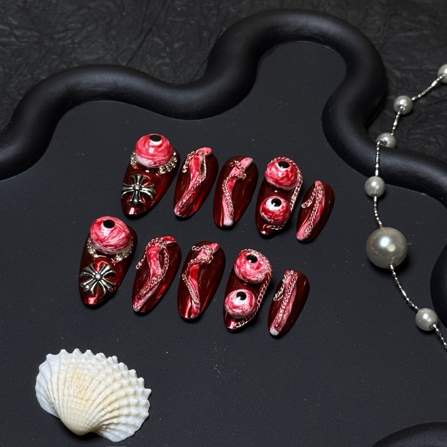 Bloody Eye Gothic Red Medium Almond Press-On Nails