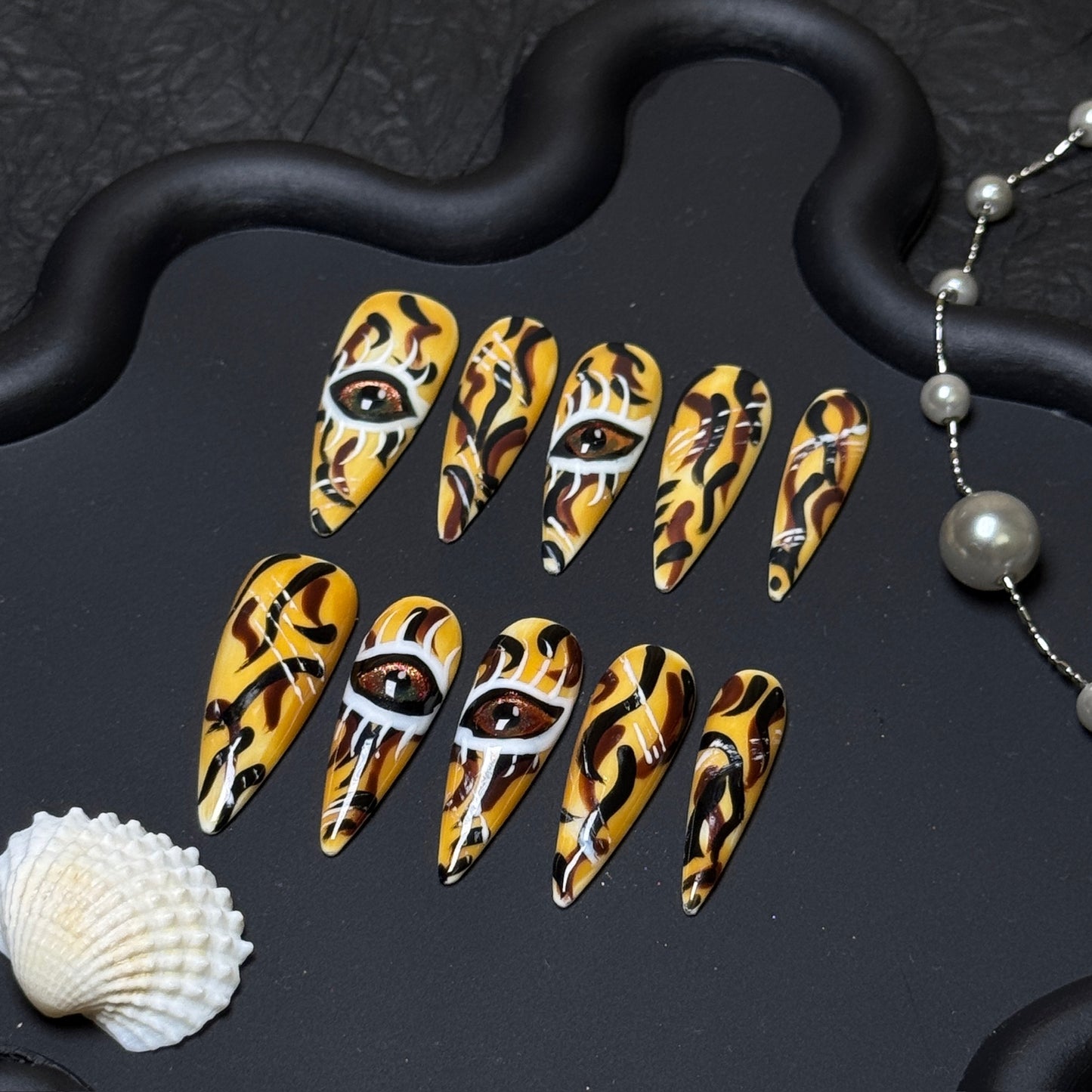 Wild Tiger Eye Tribal Long Stiletto Press-On Nails