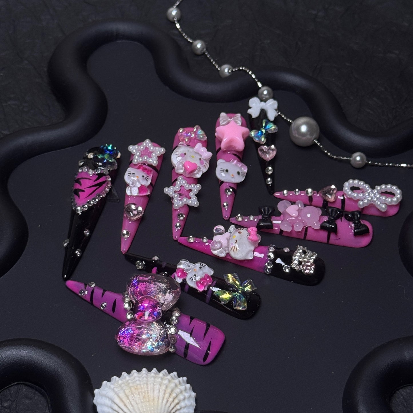 Pink Kitty Pop Y2K Magenta Extra Long Stiletto Press-On Nails