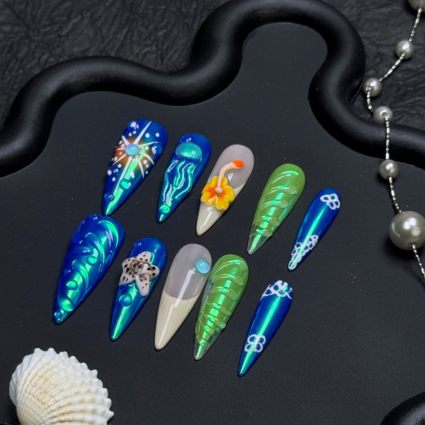 Coral Reef Ocean 3D Stiletto Press-On Nails